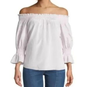 7 for all mankind off shoulders 3/4 bell sleeve blouse